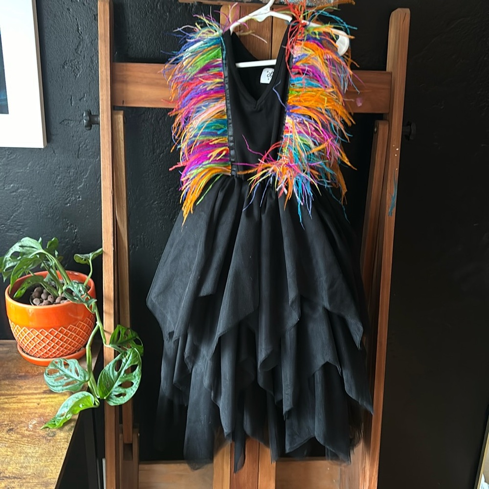 Lola + the Boys Black w/Rainbow Feathers Dress (237)